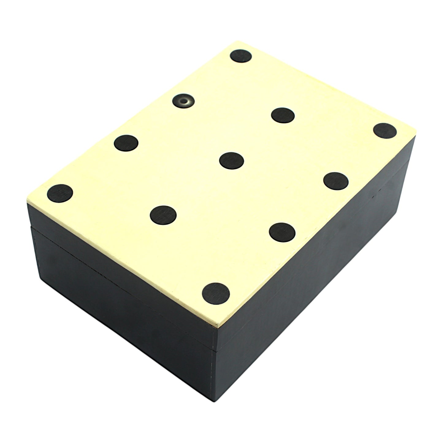 Handmade Bone Inlay Trinket Box – Elegant White with Black Base, Timeless Craftsmanship