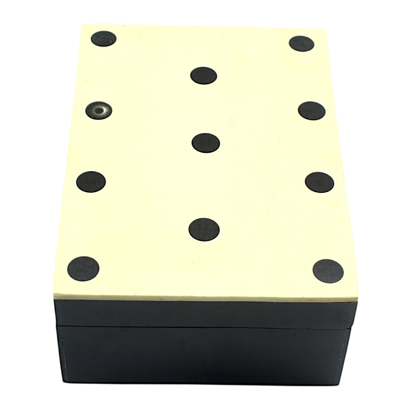 Handmade Bone Inlay Trinket Box – Elegant White with Black Base, Timeless Craftsmanship