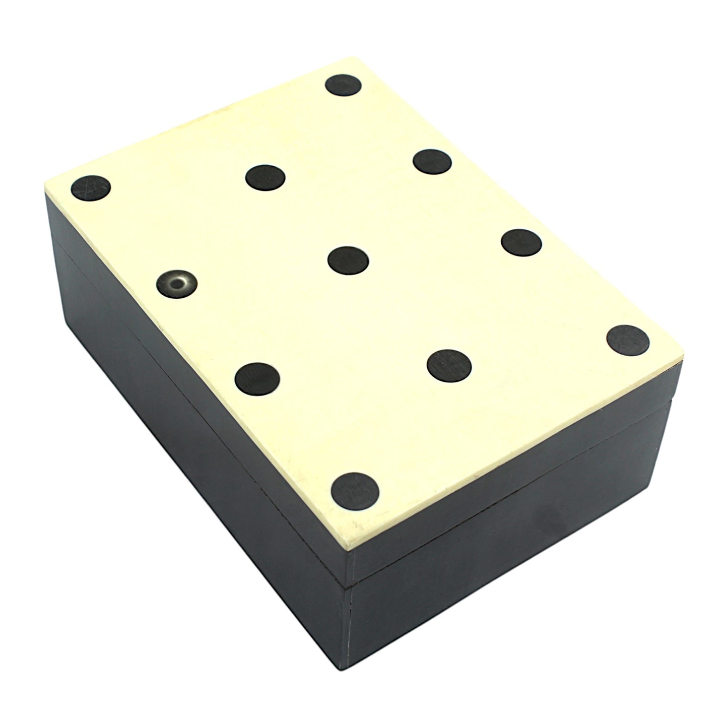 Handmade Bone Inlay Trinket Box – Elegant White with Black Base, Timeless Craftsmanship