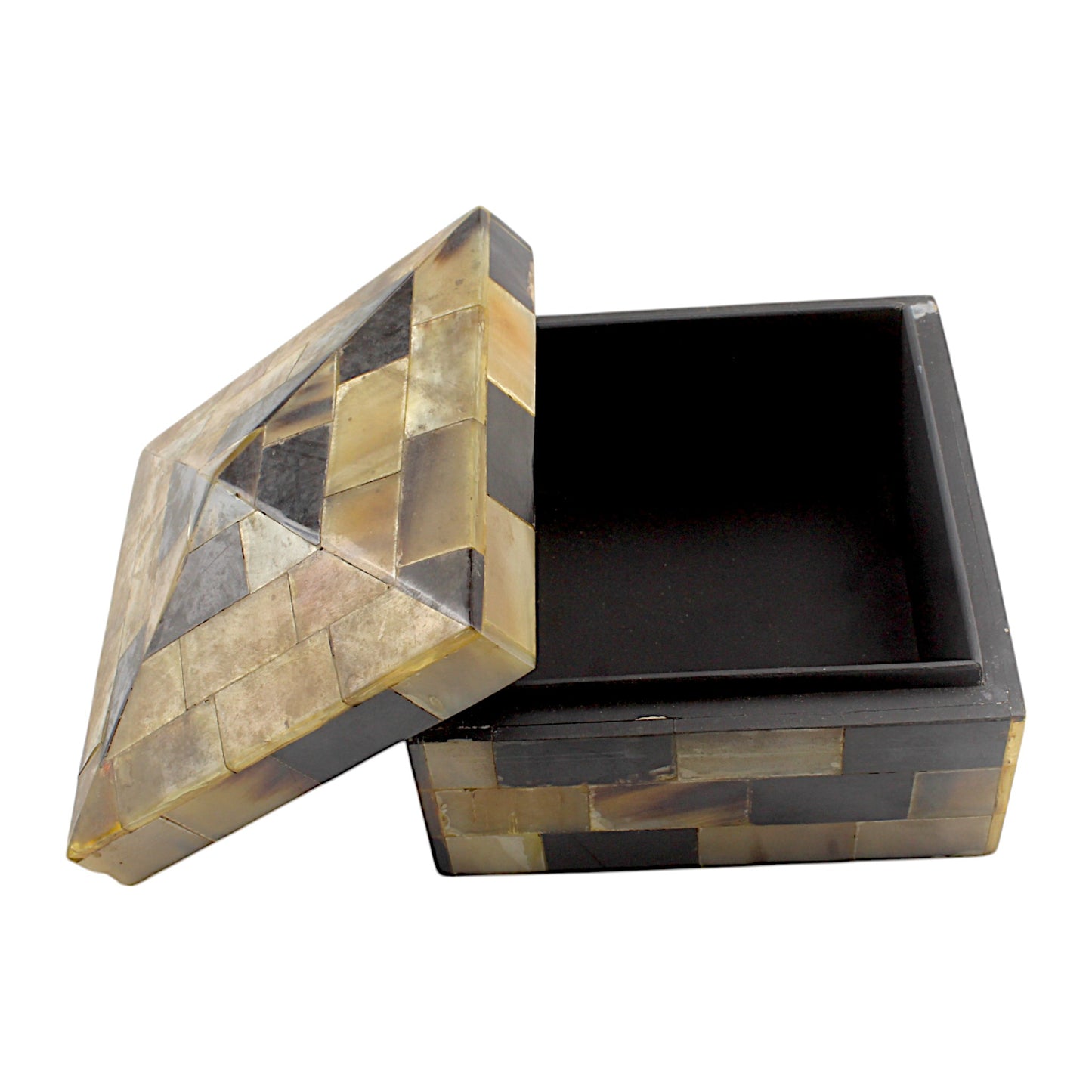Handmade Black & White Antique Traditional Horn Trinket Box – Square, Elegant & Timeless