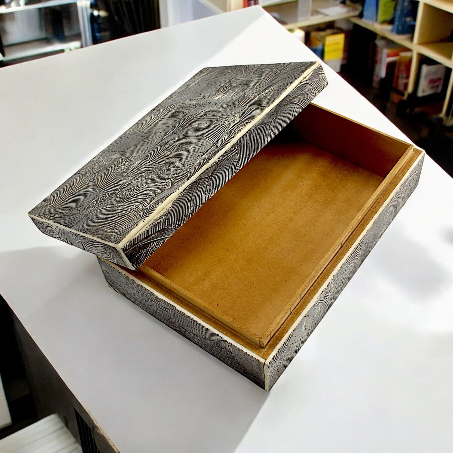 Handmade Black Mix Bone Trinket Box – Rectangular with Antique Design, Timeless Elegance for Your Keepsakes