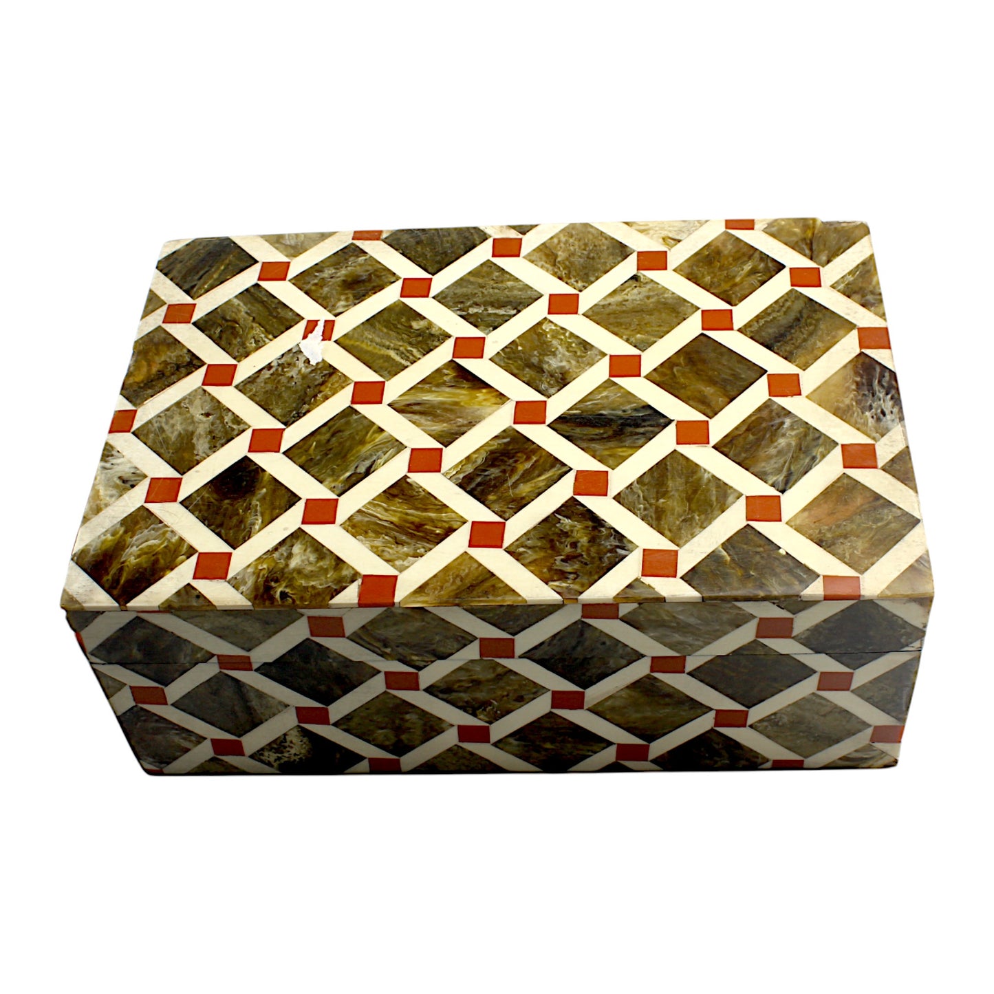 Handmade White & Brown Resin Trinket Box – Rectangular with Zig-Zag Pattern, Stylish Storage Solution
