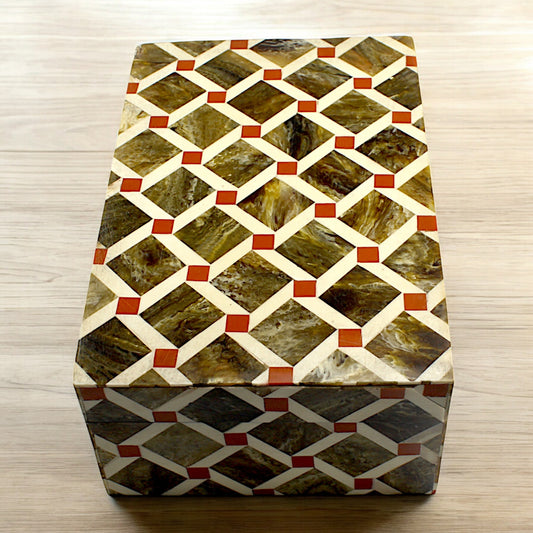 Handmade White & Brown Resin Trinket Box – Rectangular with Zig-Zag Pattern, Stylish Storage Solution
