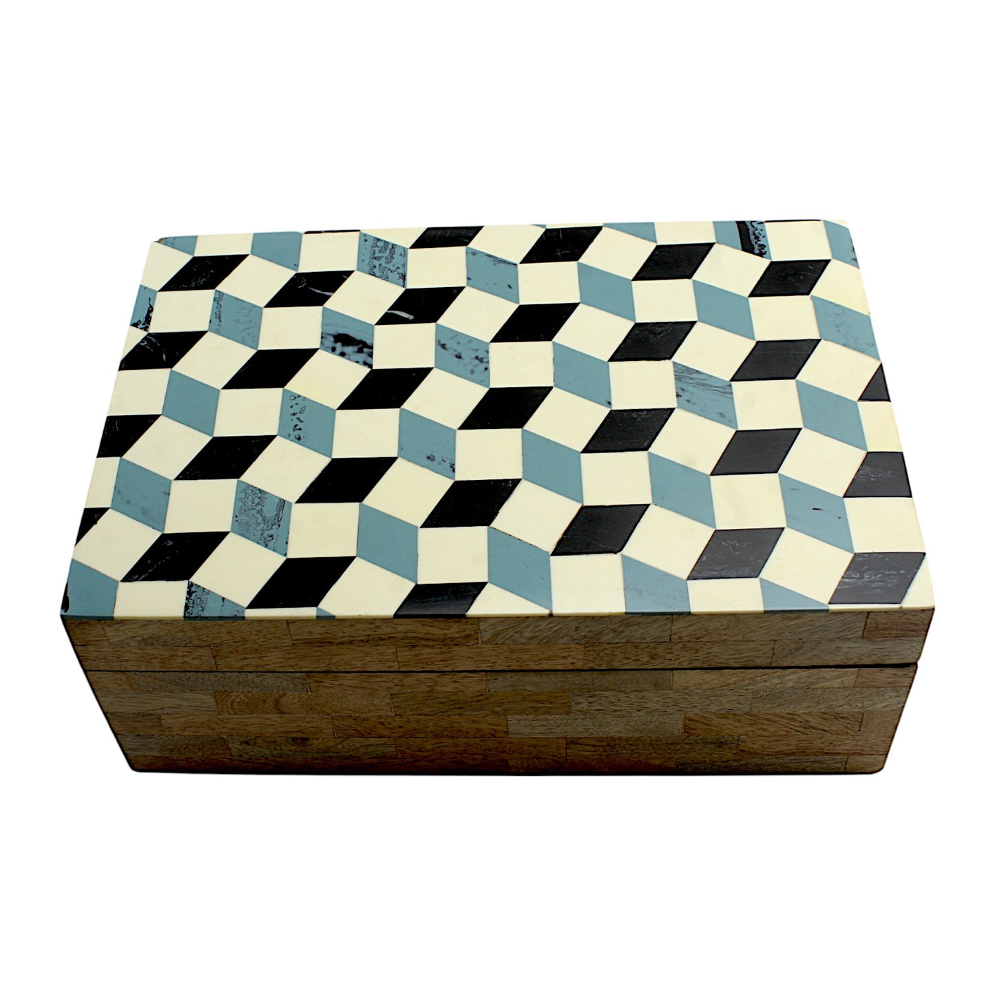 Handmade Black, White & Blue Resin and Wood Trinket Box – Rectangular with Contemporary Design, Chic Storage Solution