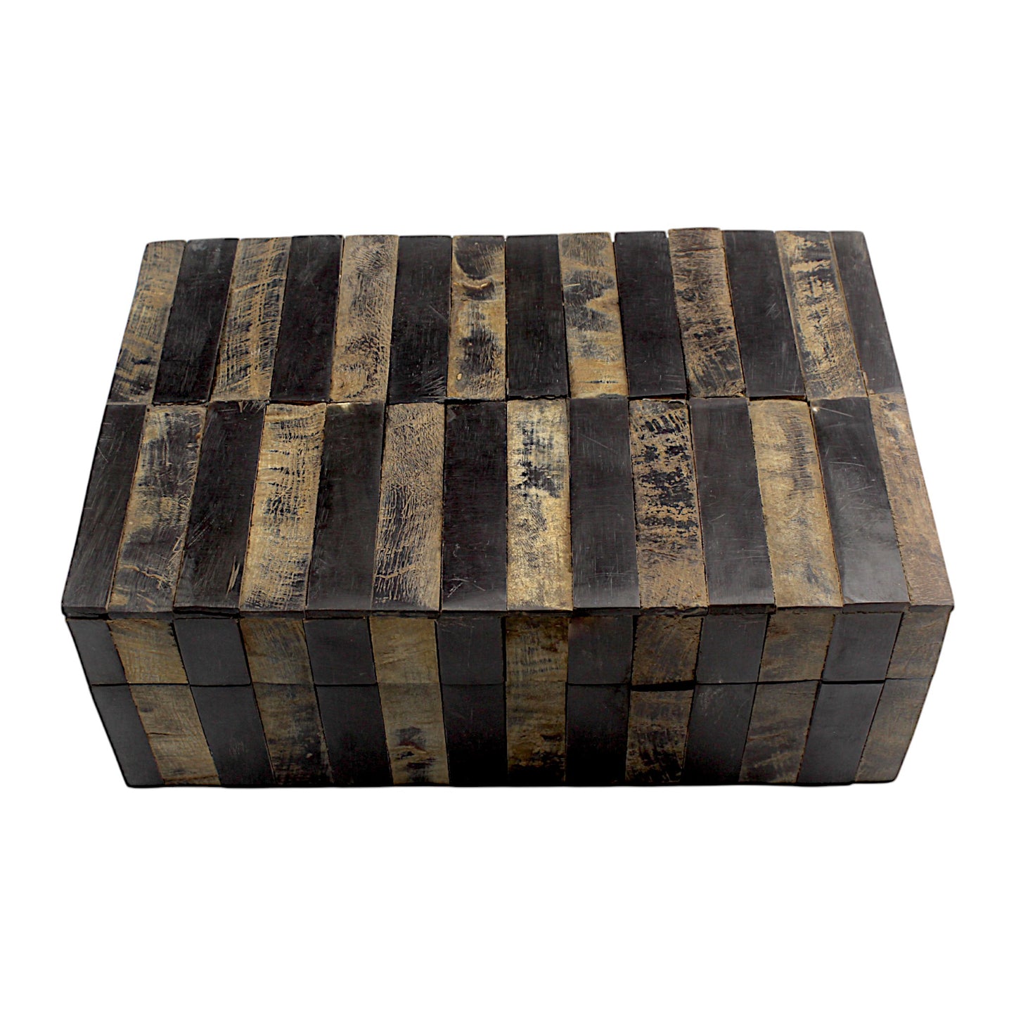 Handmade Black & Brown Striped Bone and Wood Trinket Box – Rectangular with Elegant Stripes, Premium Storage Solution