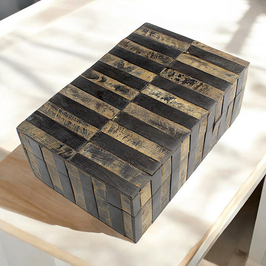 Handmade Black & Brown Striped Bone and Wood Trinket Box – Rectangular with Elegant Stripes, Premium Storage Solution
