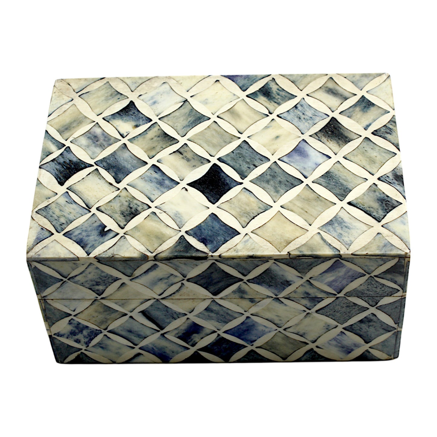 Handmade White Mix Bone Trinket Box – Rectangular with Criss-Cross Design, Elegant and Stylish Storage Solution