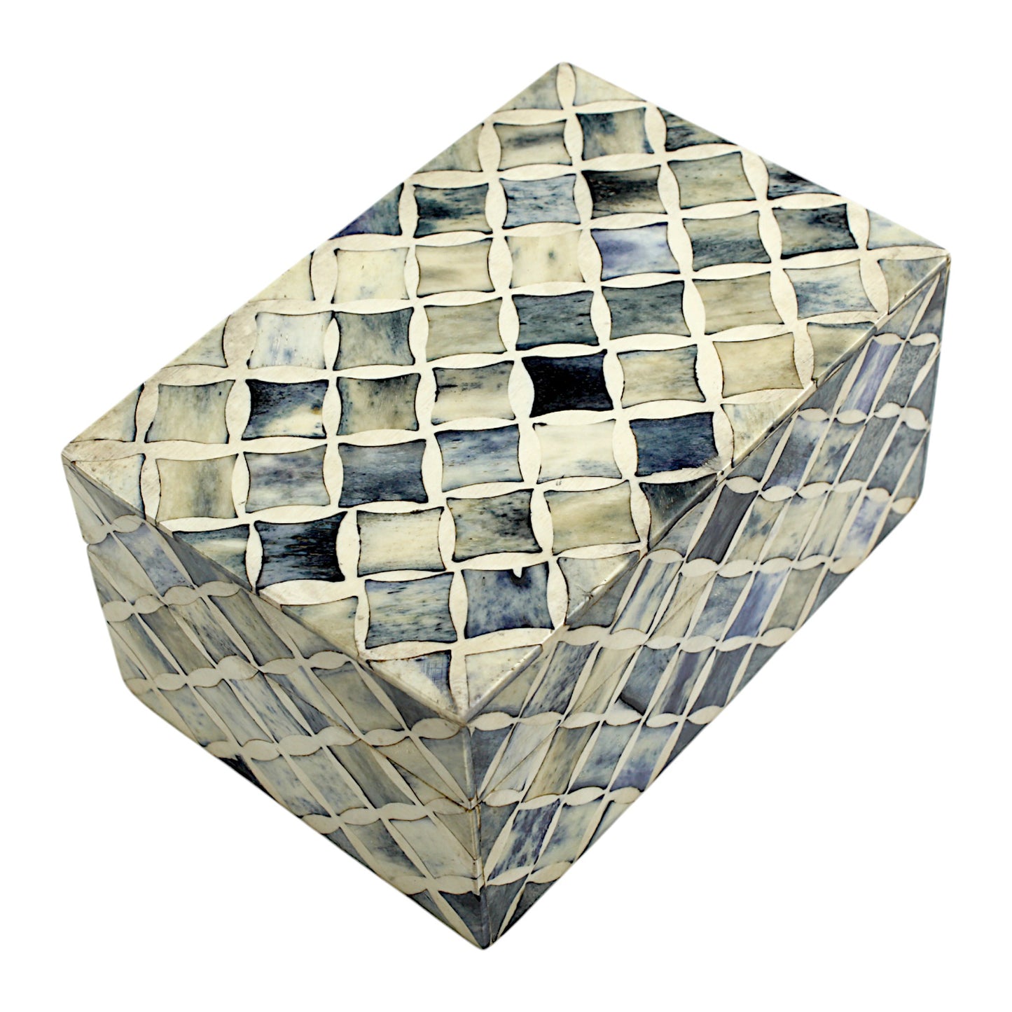 Handmade White Mix Bone Trinket Box – Rectangular with Criss-Cross Design, Elegant and Stylish Storage Solution
