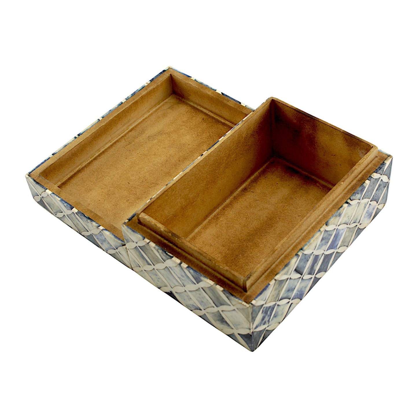 Handmade White Mix Bone Trinket Box – Rectangular with Criss-Cross Design, Elegant and Stylish Storage Solution