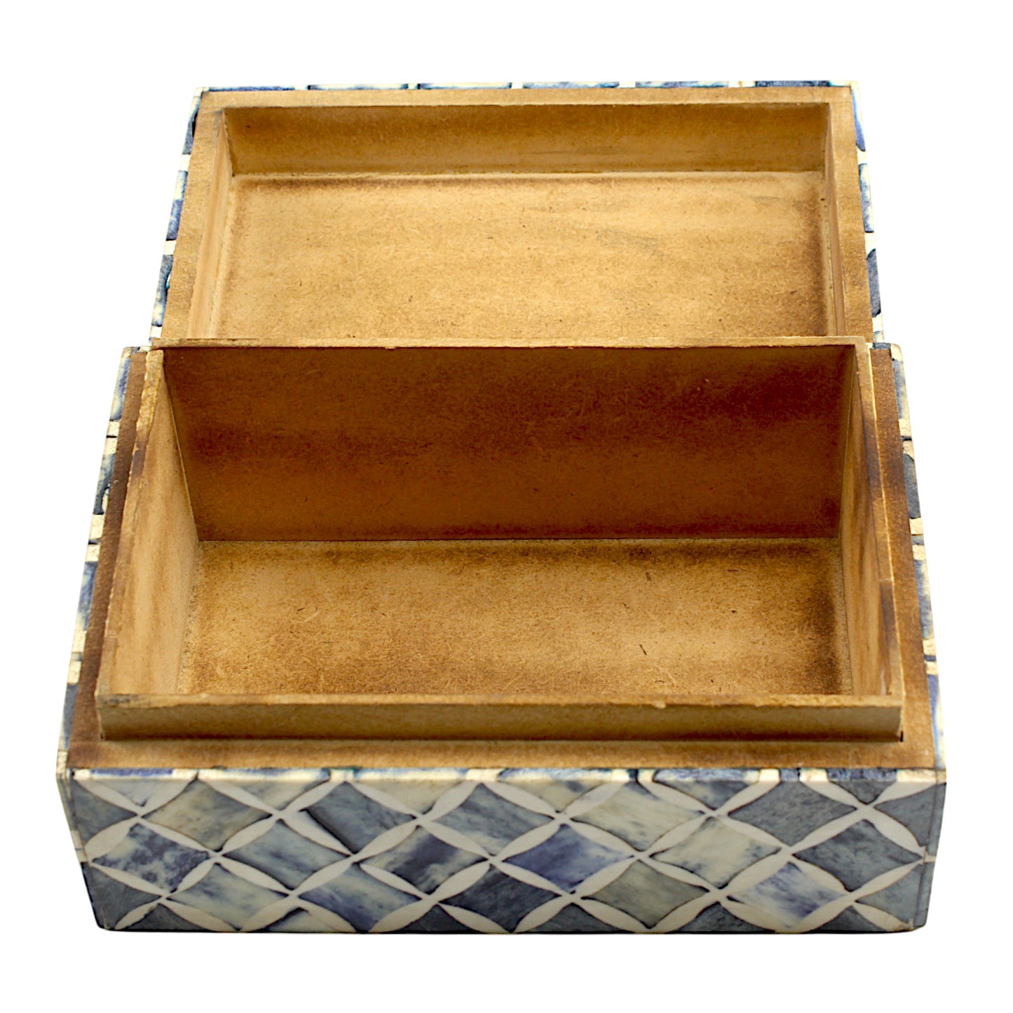 Handmade White Mix Bone Trinket Box – Rectangular with Criss-Cross Design, Elegant and Stylish Storage Solution