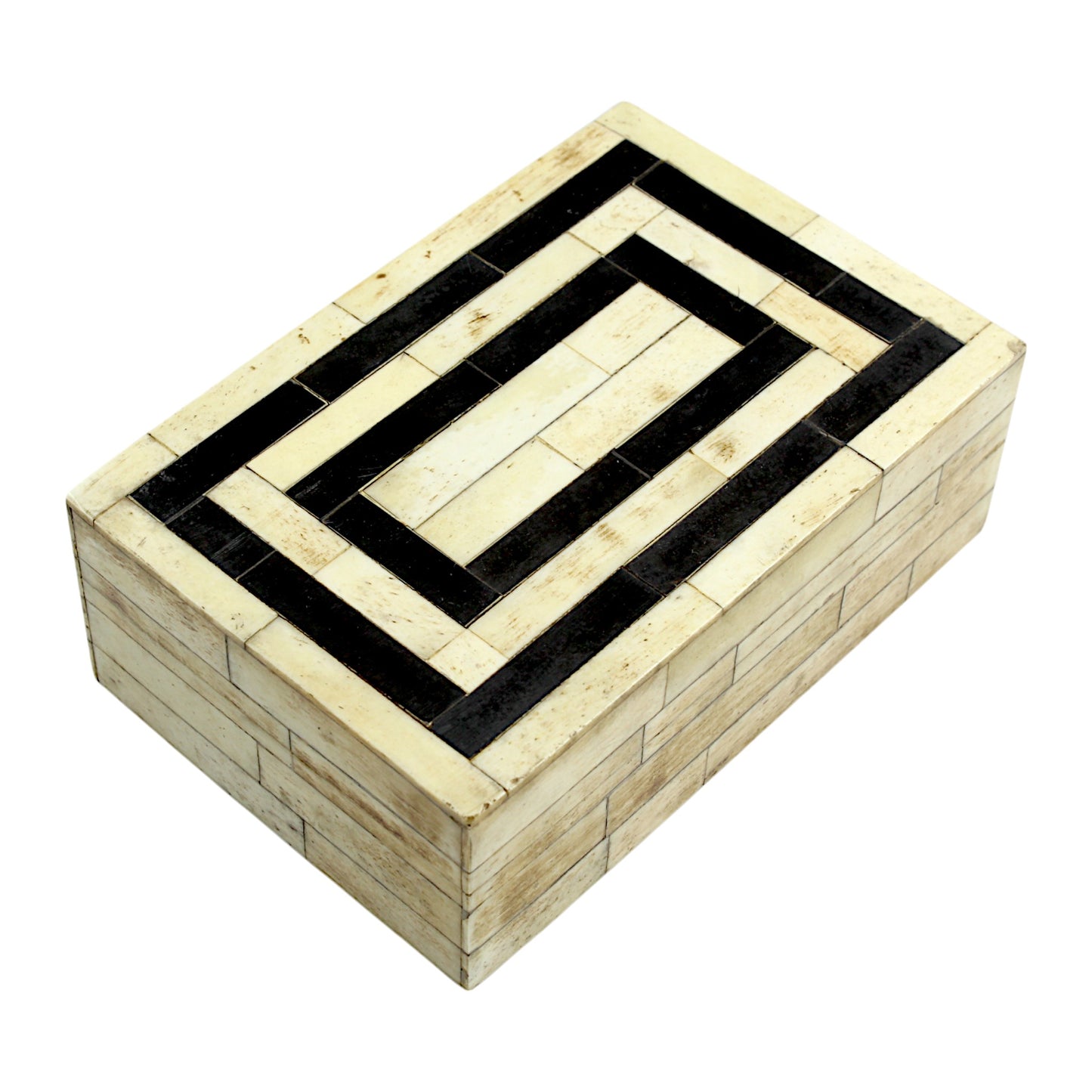 Handmade Black & White Bone and Horn Trinket Box – Rectangular with Antique Dust Design, Timeless Elegance
