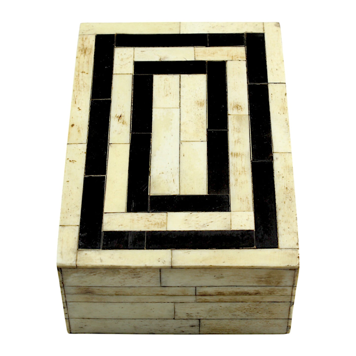 Handmade Black & White Bone and Horn Trinket Box – Rectangular with Antique Dust Design, Timeless Elegance