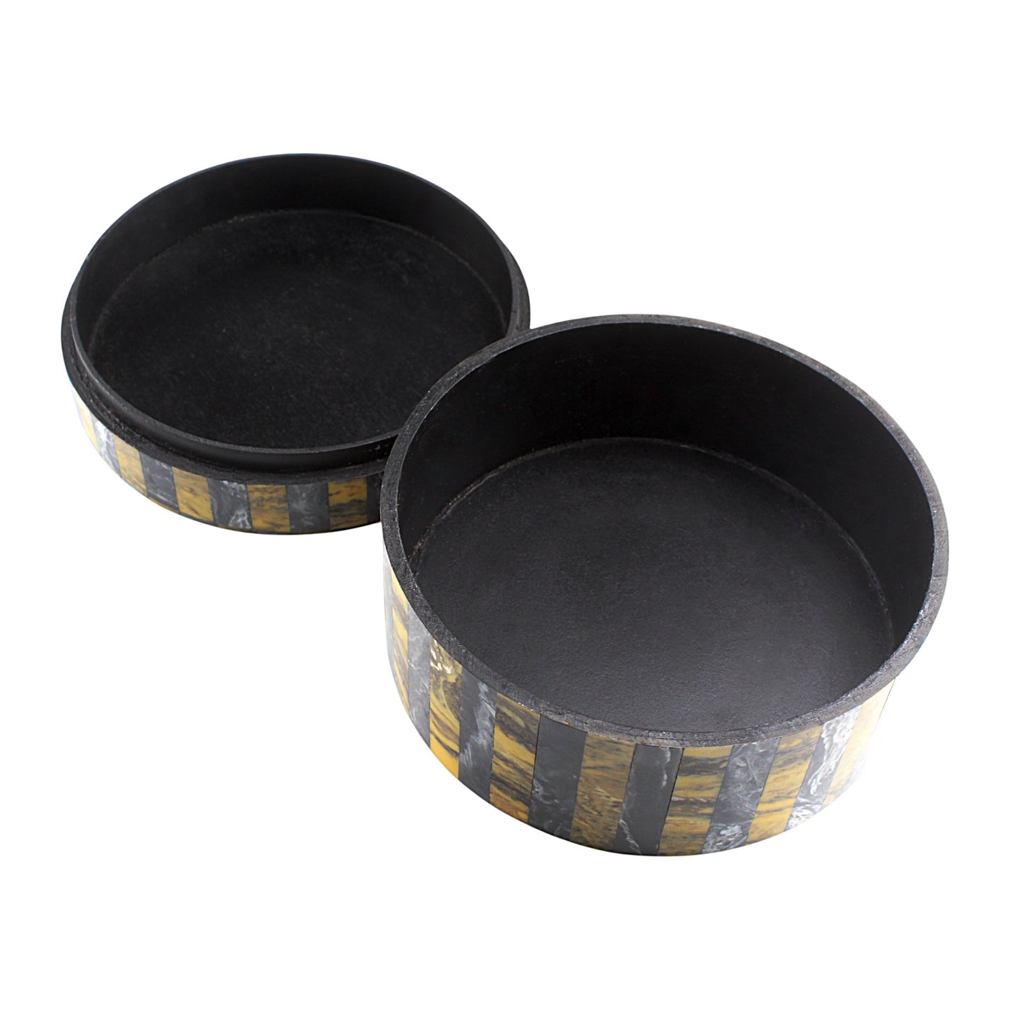 Handmade Black & Brown Bone Trinket Box – Round with Star Contemporary Design, Elegant Storage Solution