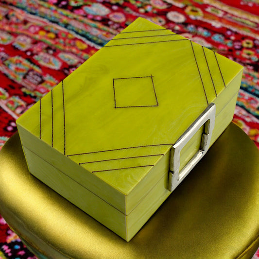 Handmade Green Resin Trinket Box – Rectangular with Rough Plain Design, Elegant and Durable Storage Solution