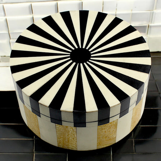 Handmade Black, White & Yellow Bone Trinket Box – Rectangular with Contemporary Design, Elegant Storage Solution