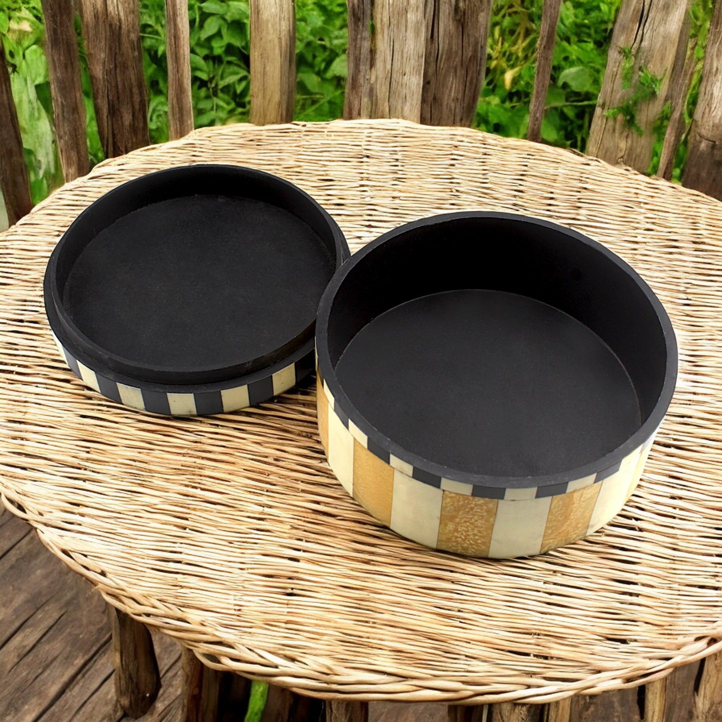 Handmade Black, White & Yellow Bone Trinket Box – Rectangular with Contemporary Design, Elegant Storage Solution