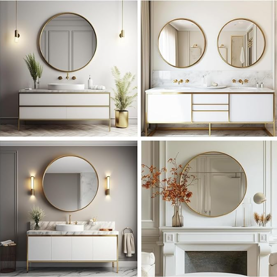 Premium Gold Frame Round Wall Mirror for Living Room, Hallway & Bedroom | Hind Decor™ (24 Inch)