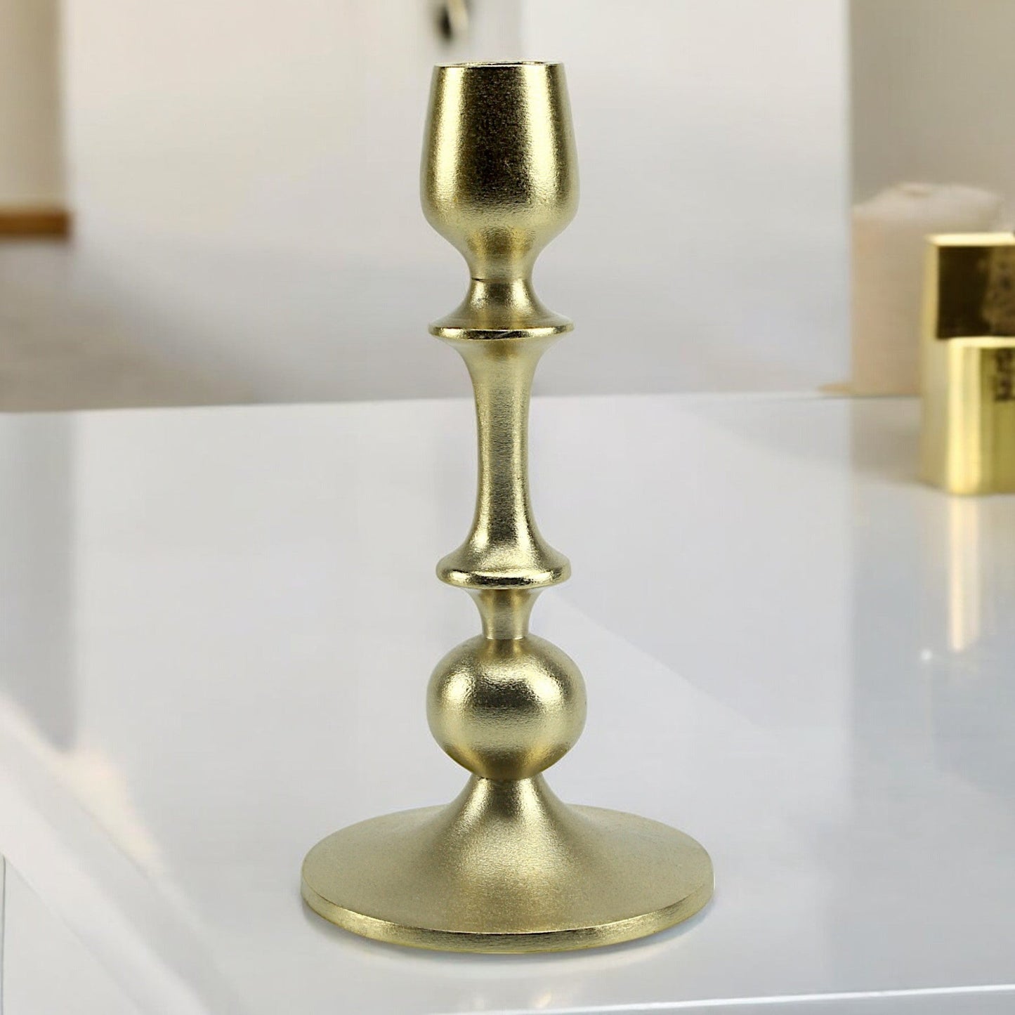 Radiant Waterdrop: Golden Aluminum Small Candle Holder | Elegant Home Accent