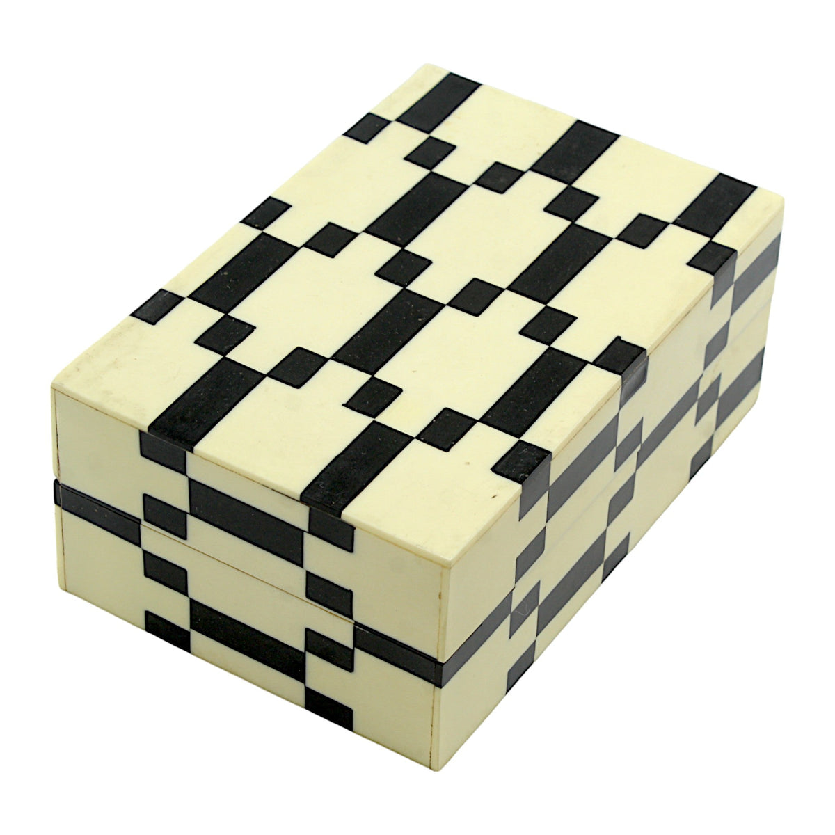 Handcrafted Bone Inlay Trinket Box – Antique Black and White Design