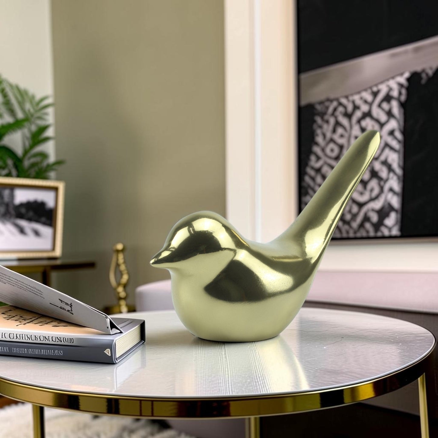 Handcrafted Golden Aluminium Bird Ornament: Exquisite Home Decor Accent