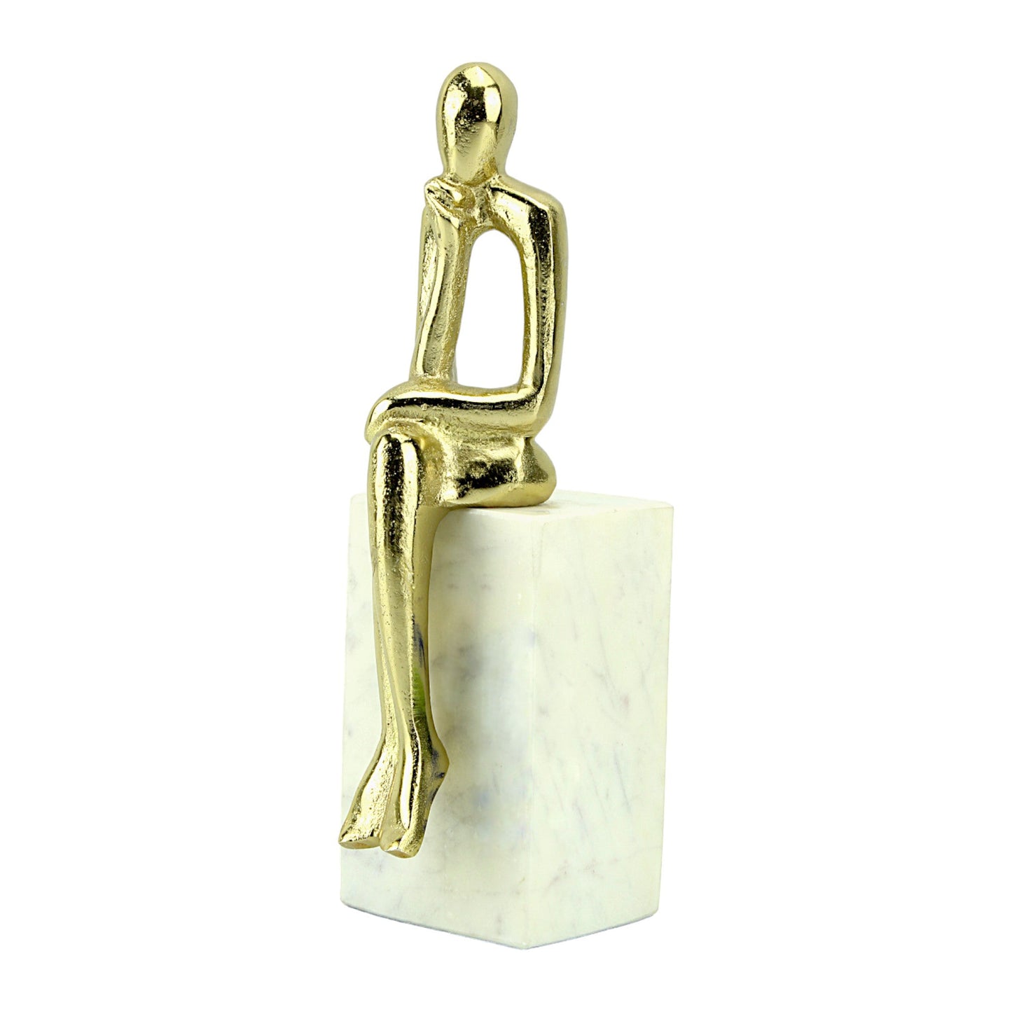 Handcrafted Golden Aluminum Sitting Lady Sculpture on Marble Base: Elegant Home Decor Accent