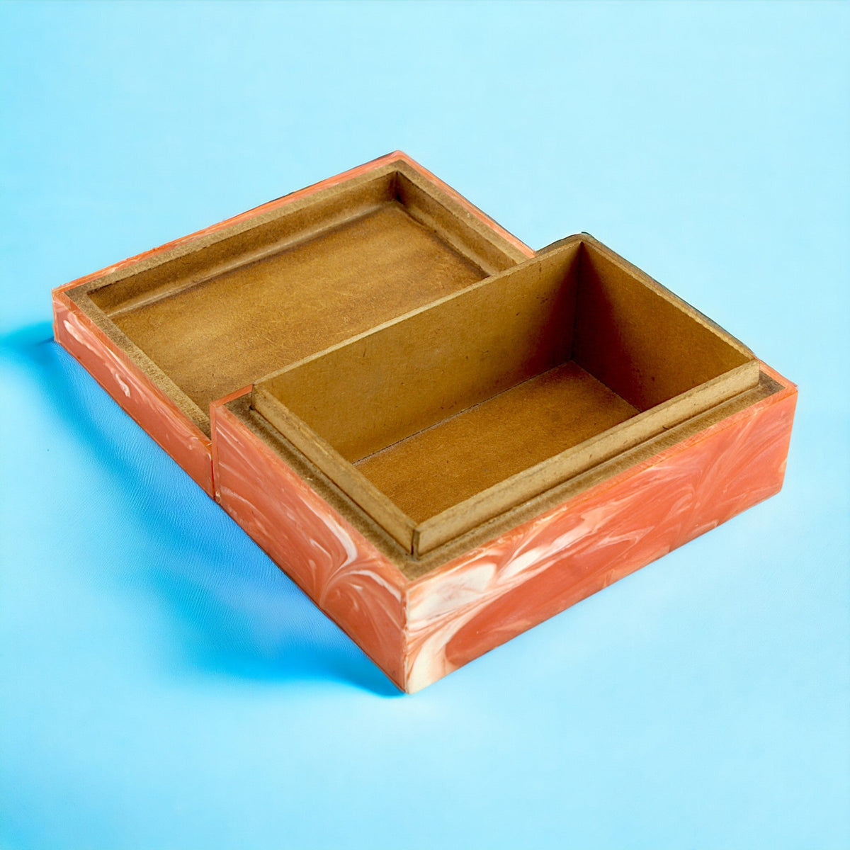 Handcrafted Orange Bone Inlay Trinket Box – Artistic Storage Solution