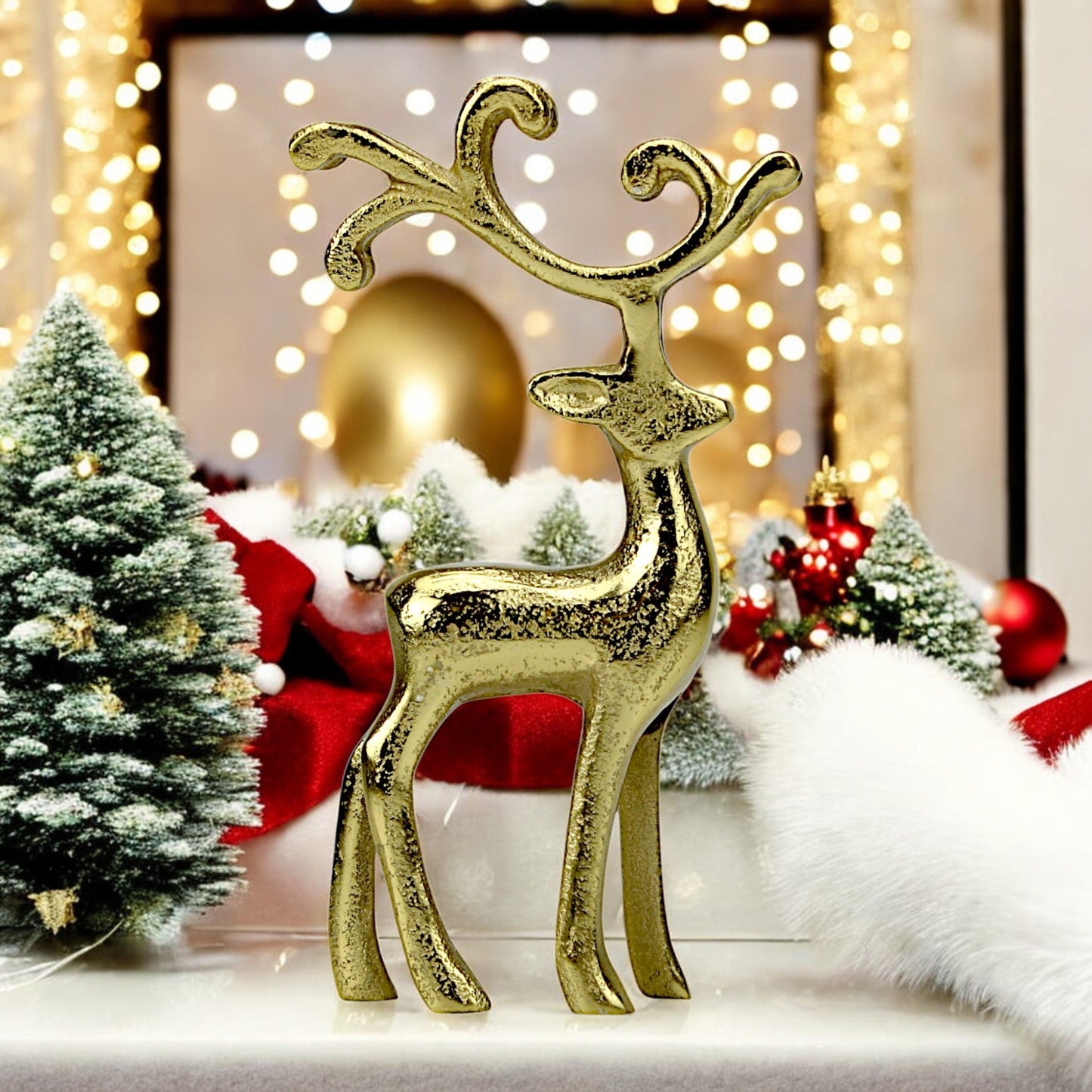 Golden Reindeer Showpiece – Aluminium Modern Decorative Table Accent for Living Room, Office & Christmas Décor (26 cm Height)