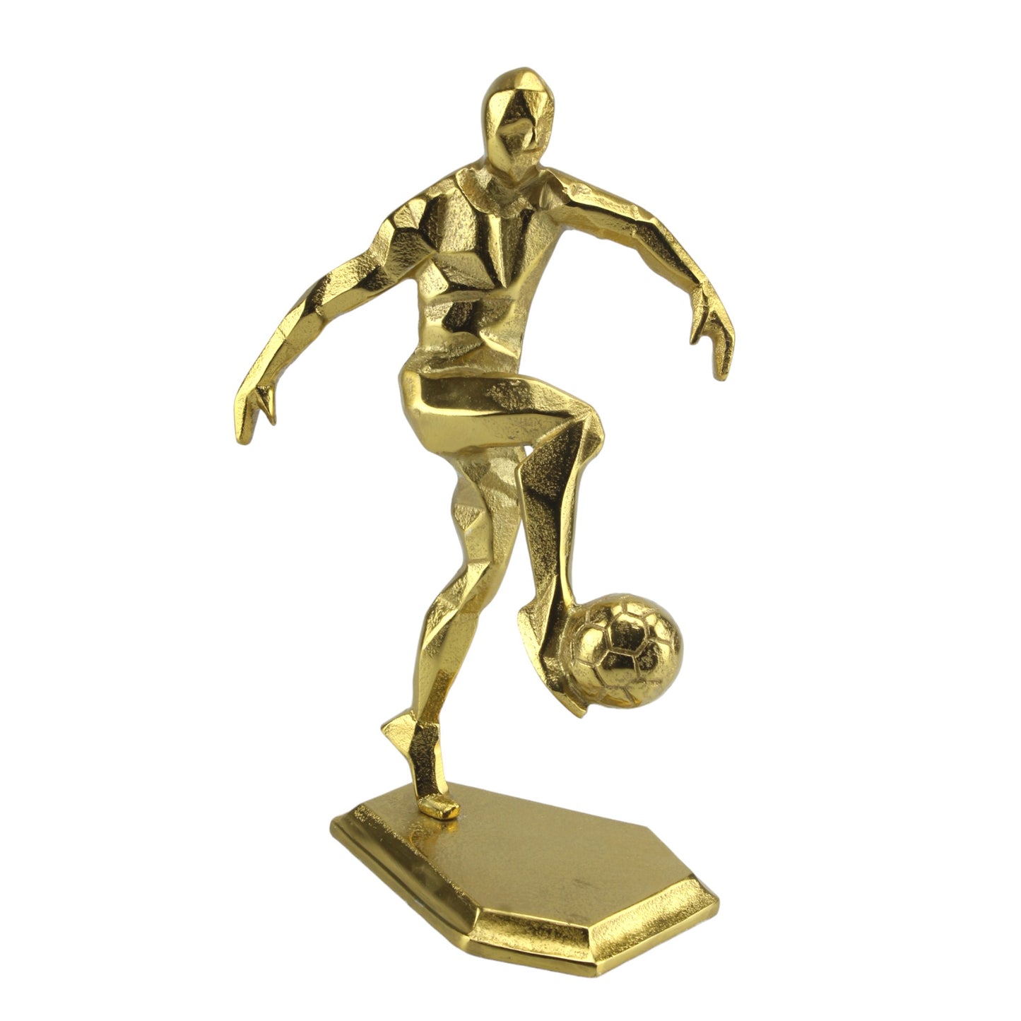 Handcrafted Golden Aluminium Football Player Ornament: Decorative Home Accent