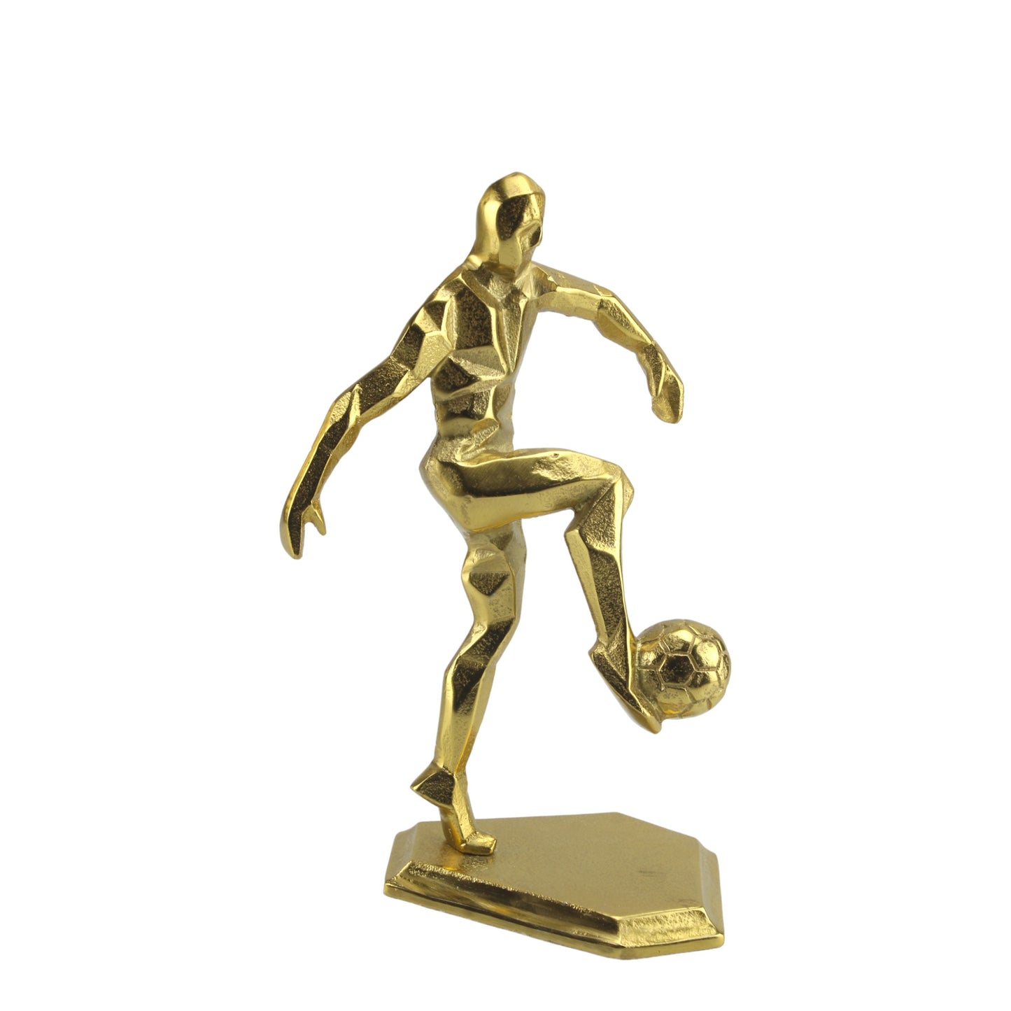 Handcrafted Golden Aluminium Football Player Ornament: Decorative Home Accent