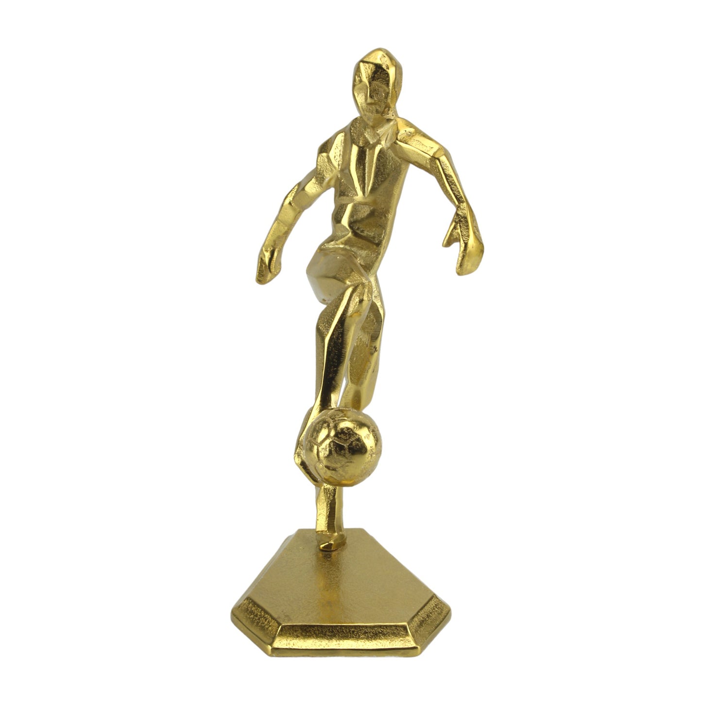 Handcrafted Golden Aluminium Football Player Ornament: Decorative Home Accent