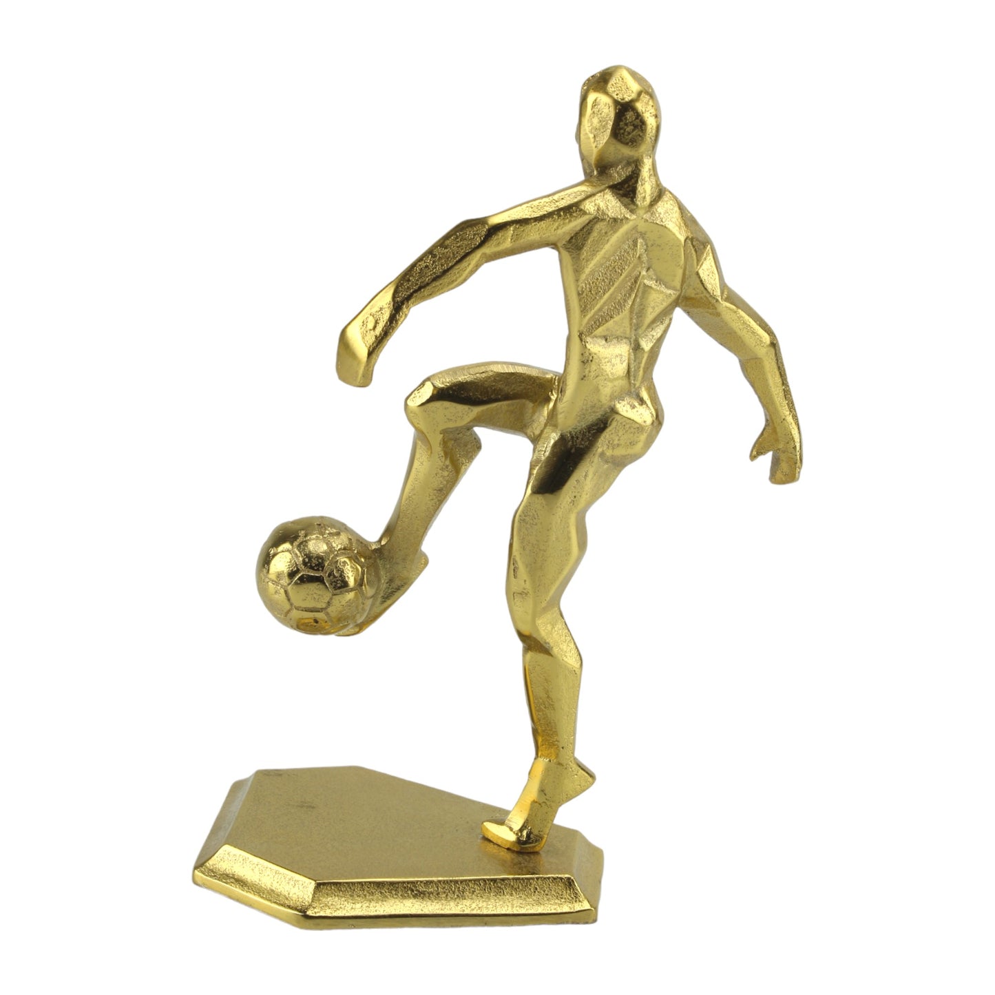 Handcrafted Golden Aluminium Football Player Ornament: Decorative Home Accent