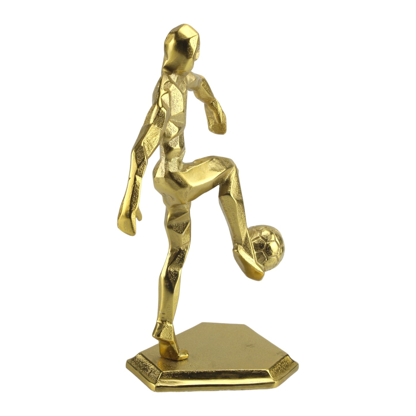 Handcrafted Golden Aluminium Football Player Ornament: Decorative Home Accent