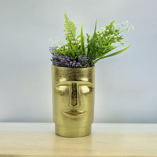 Golden Aluminum Handcrafted Human Face Flower Vase: Unique Artistry for Your Home Decor