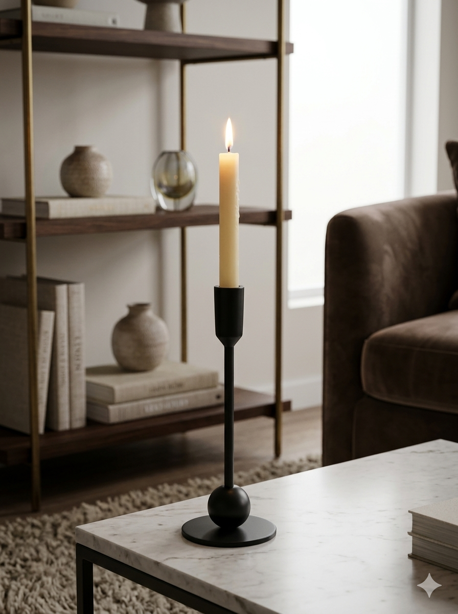 Sleek Black: Modern Aluminum Small Candle Holder | Elegant Home Decor Accent