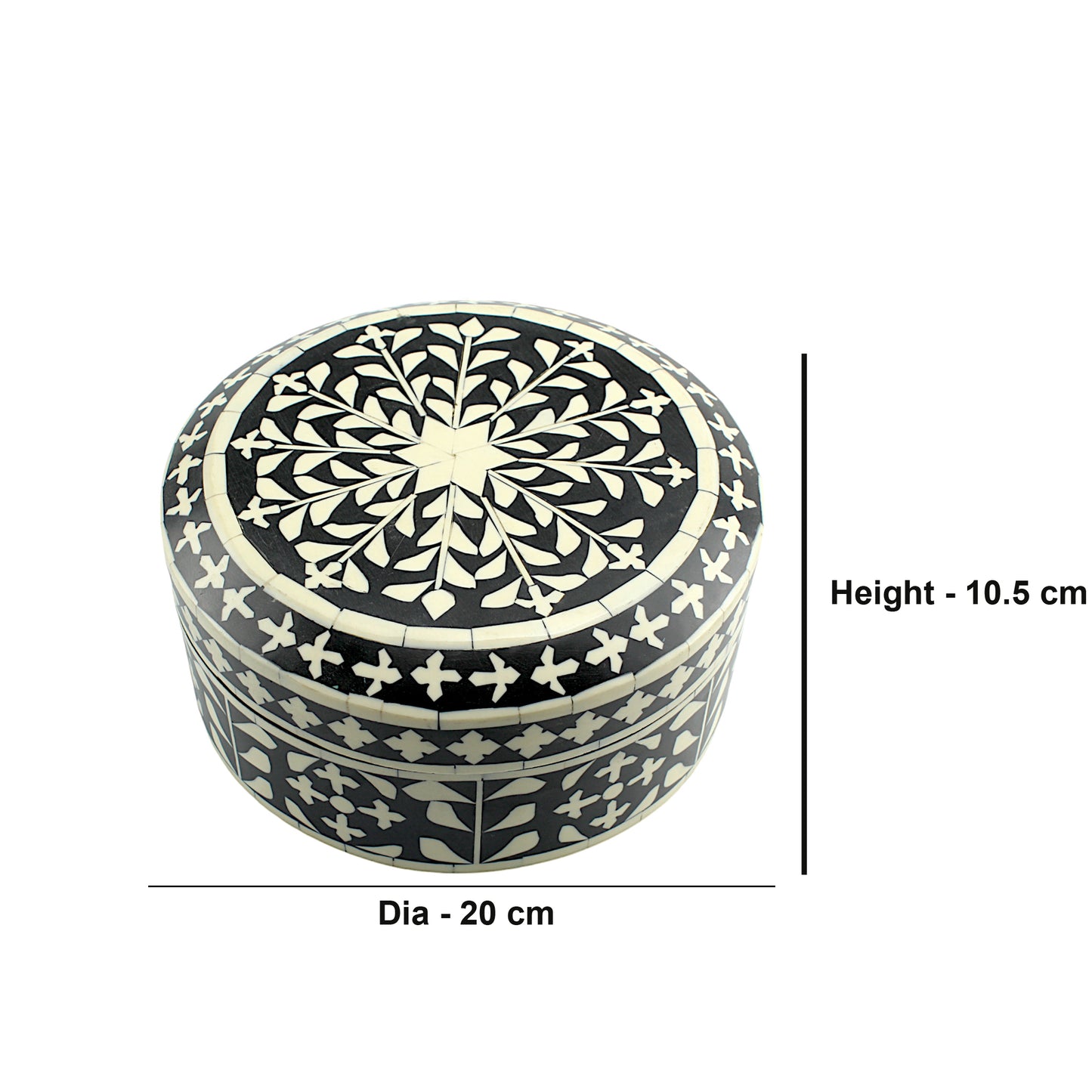 Handmade Black & White Floral Design Resin Trinket Box – Round, Elegant Storage