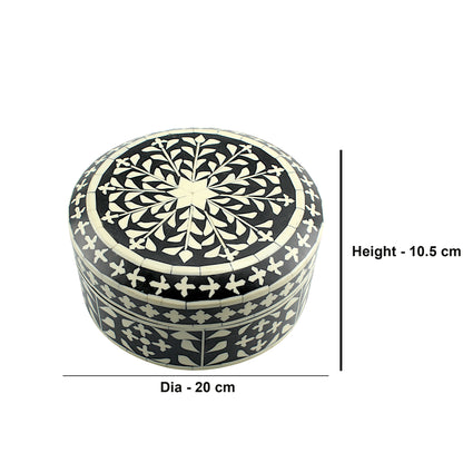 Handmade Black & White Floral Design Resin Trinket Box – Round, Elegant Storage