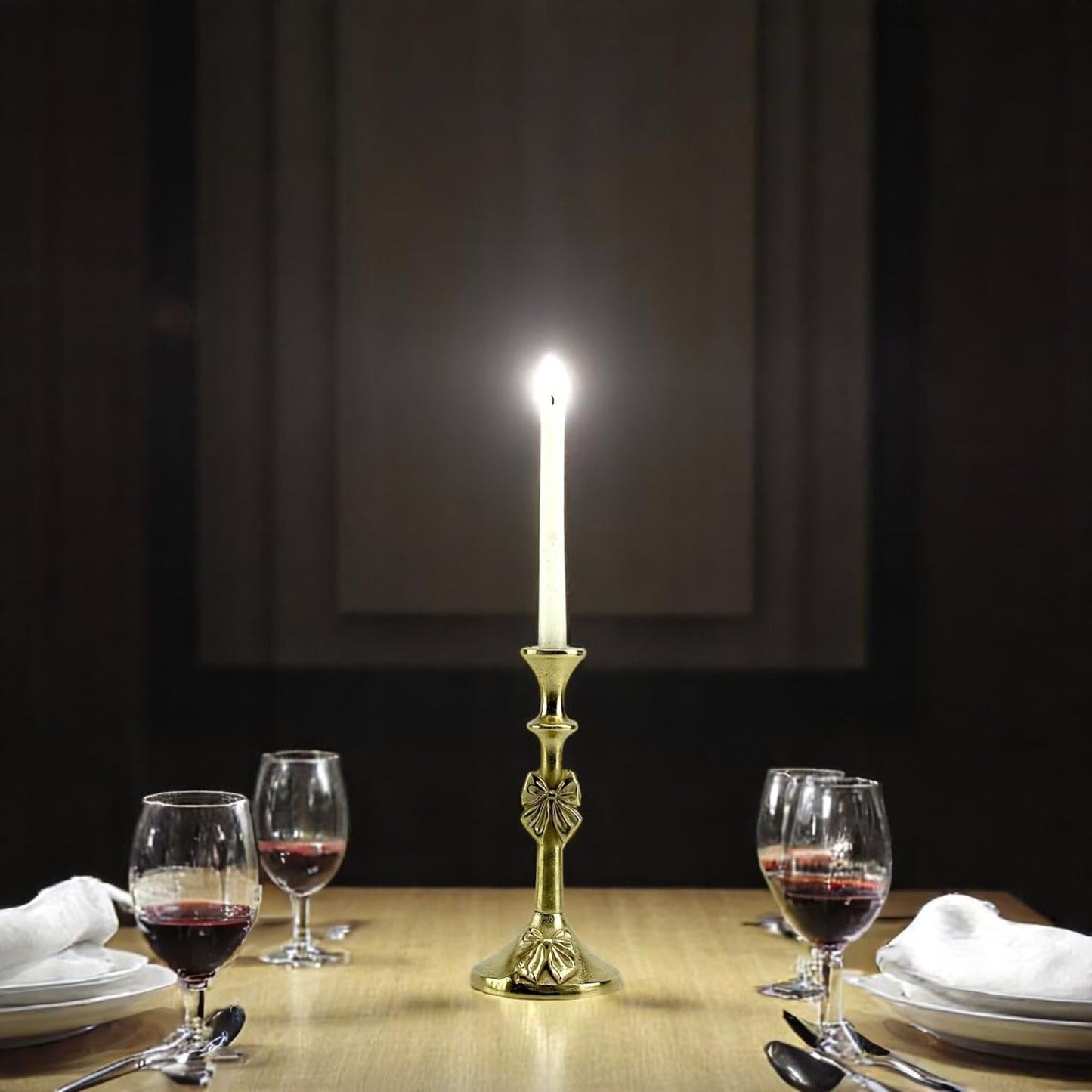 Artisan Golden Aluminum Small Bow-Decorated Candle Holder | Charming Home Accent