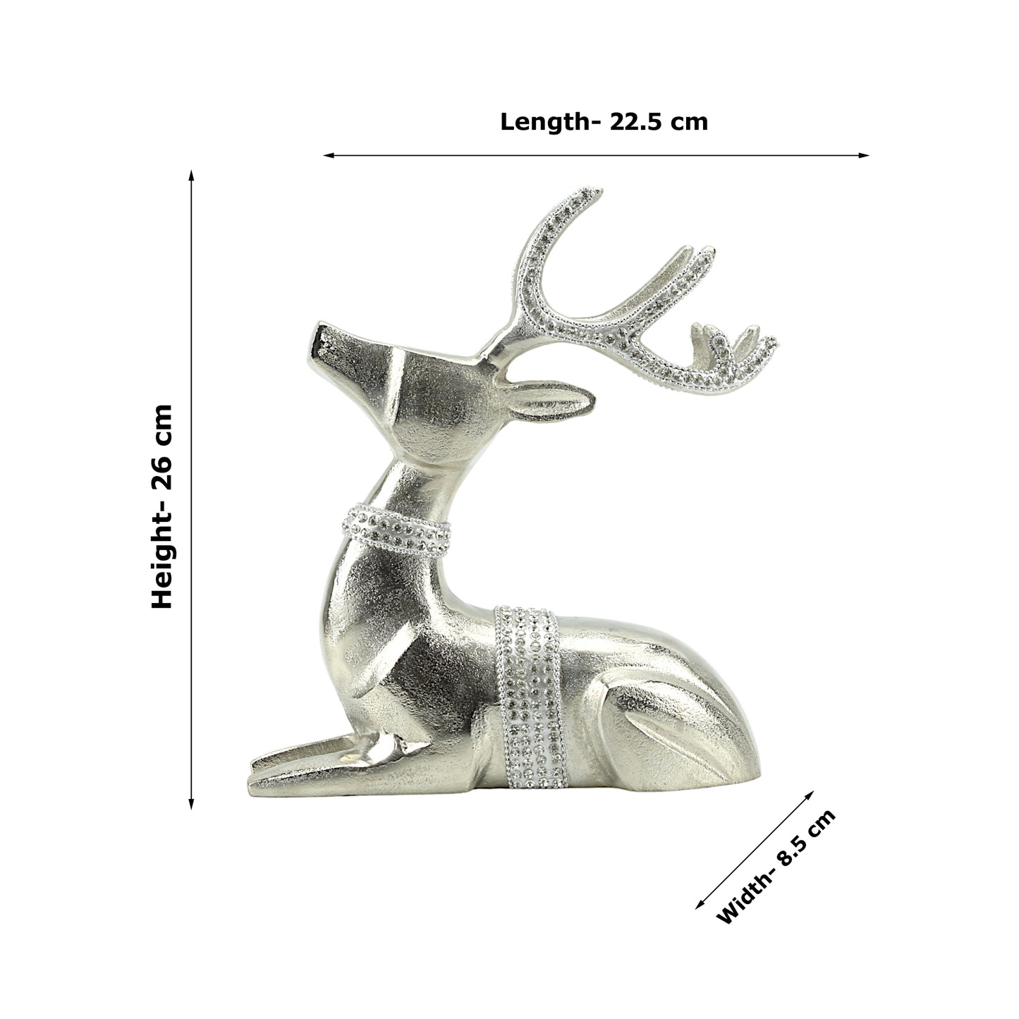 Silver Aluminum Deer Sculpture: Handcrafted Art with Ornamented Horns Adorned with Diamond Jewels