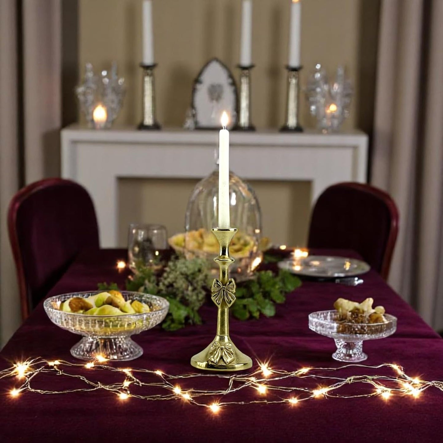Artisan Golden Aluminum Small Bow-Decorated Candle Holder | Charming Home Accent
