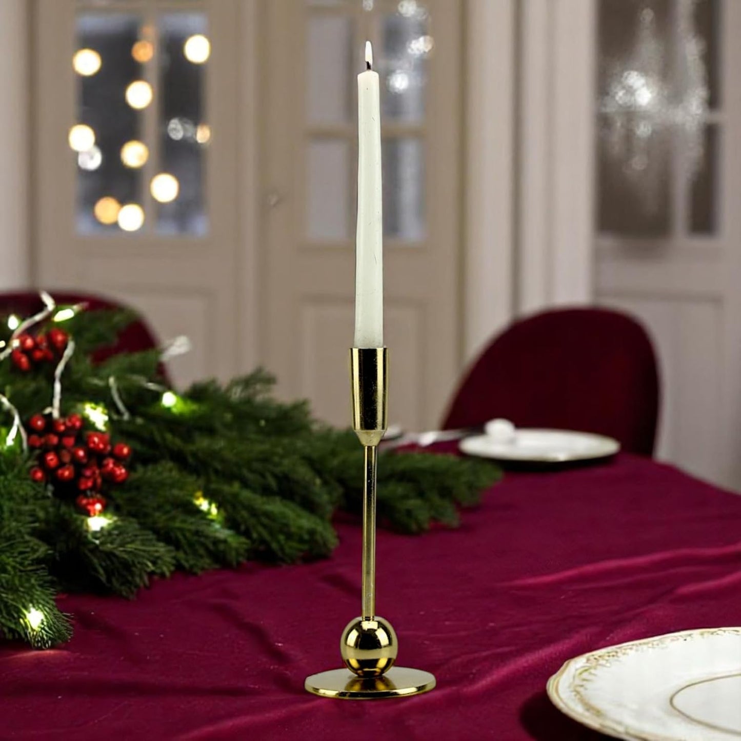 Sleek Gold: Modern Aluminum Medium Candle Holder | Chic Home Decor Accent