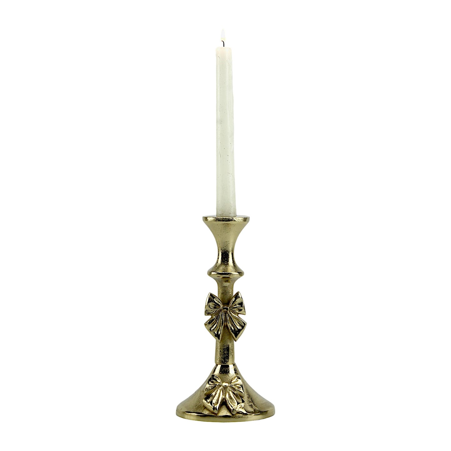 Artisan Golden Aluminum Medium Bow-Decorated Candle Holder | Elegant Home Accent