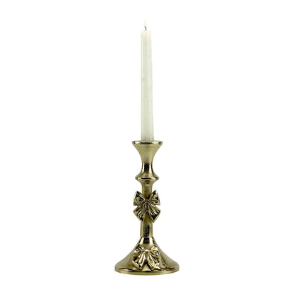 Artisan Golden Aluminum Medium Bow-Decorated Candle Holder | Elegant Home Accent