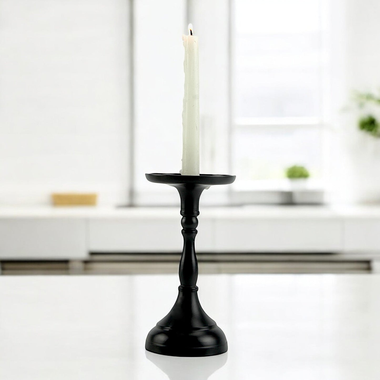 Elegant Black Aluminum Large Pillar Candle Holder | Sophisticated Home Accent