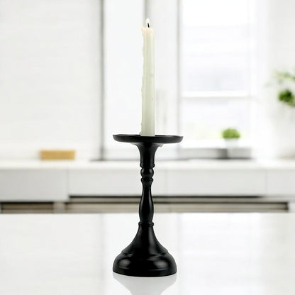 Elegant Black Aluminum Large Pillar Candle Holder | Sophisticated Home Accent