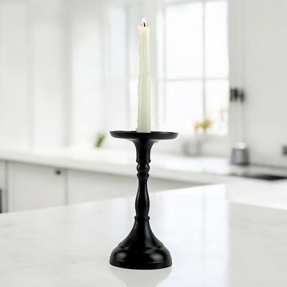 Elegant Black Aluminum Large Pillar Candle Holder | Sophisticated Home Accent