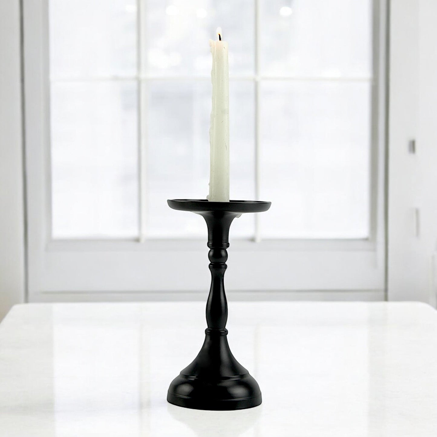 Elegant Black Aluminum Large Pillar Candle Holder | Sophisticated Home Accent