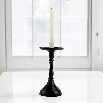 Elegant Black Aluminum Large Pillar Candle Holder | Sophisticated Home Accent