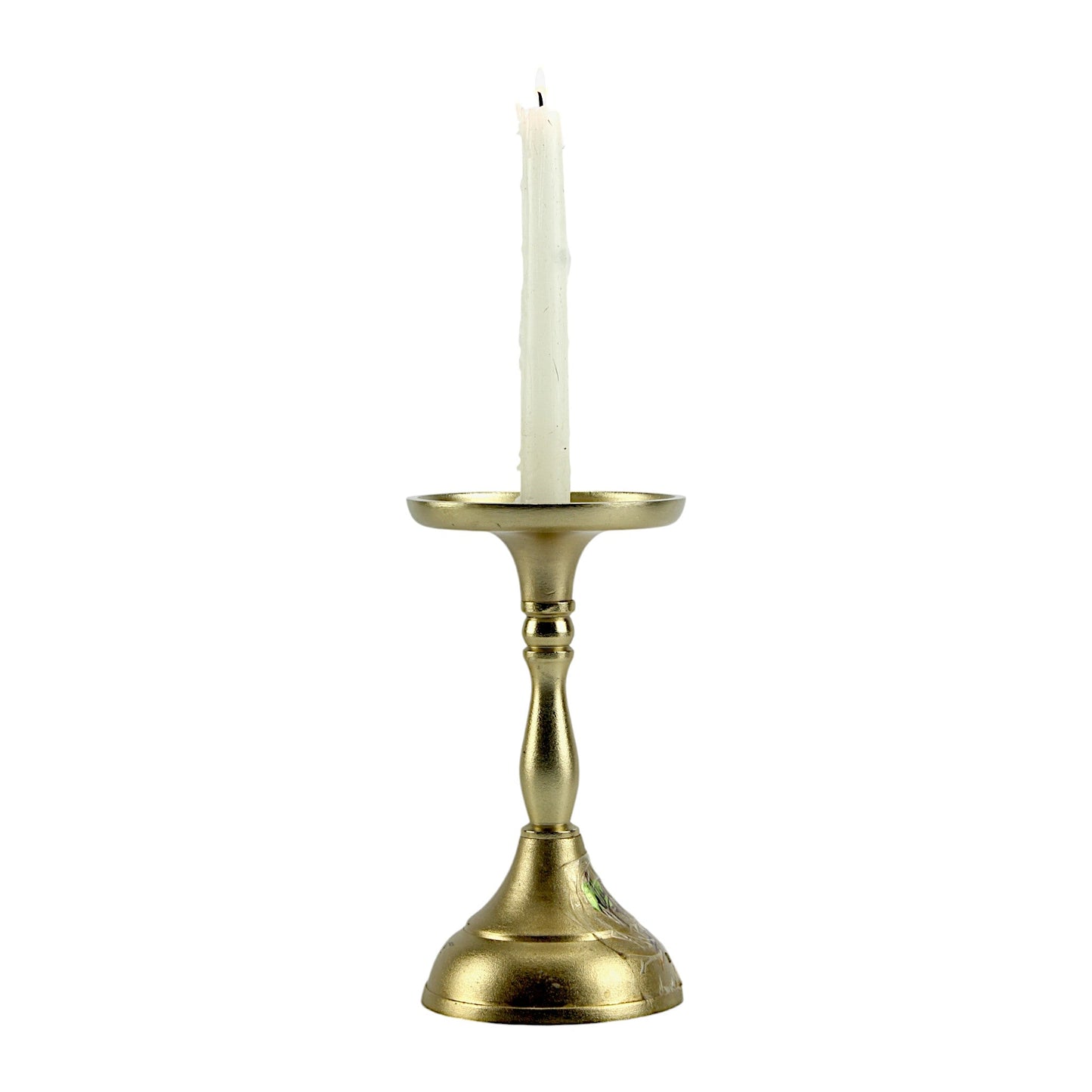 Luxe Golden Aluminum Small Pillar Candle Holder | Glamorous Home Accent