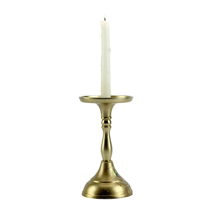 Luxe Golden Aluminum Small Pillar Candle Holder | Glamorous Home Accent