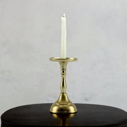Luxe Golden Aluminum Small Pillar Candle Holder | Glamorous Home Accent